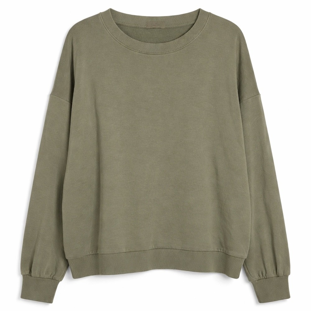 NUUDS Crewneck Sweatshirt Olive Green Size 2XL Men Casual Cotton Minimalist